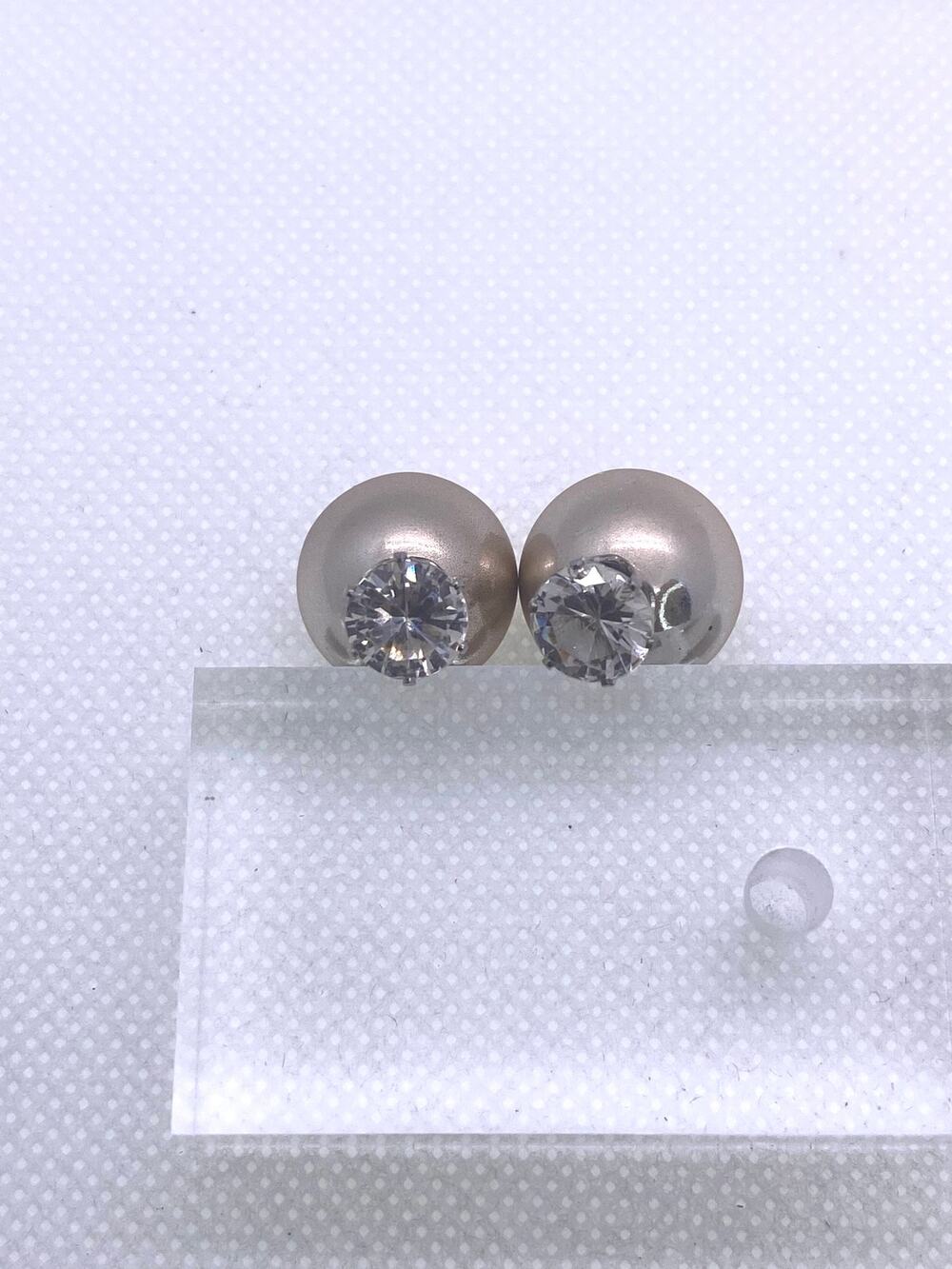Reversible Gold Ball Clear Rhinestone Double Sided Stud Earrings NWOT